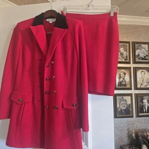 St. John Red Blazer And Matching Skirt